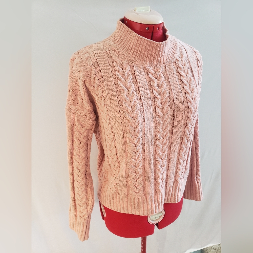 Hippie Rose Blush Cable Knit Turtleneck Sweater